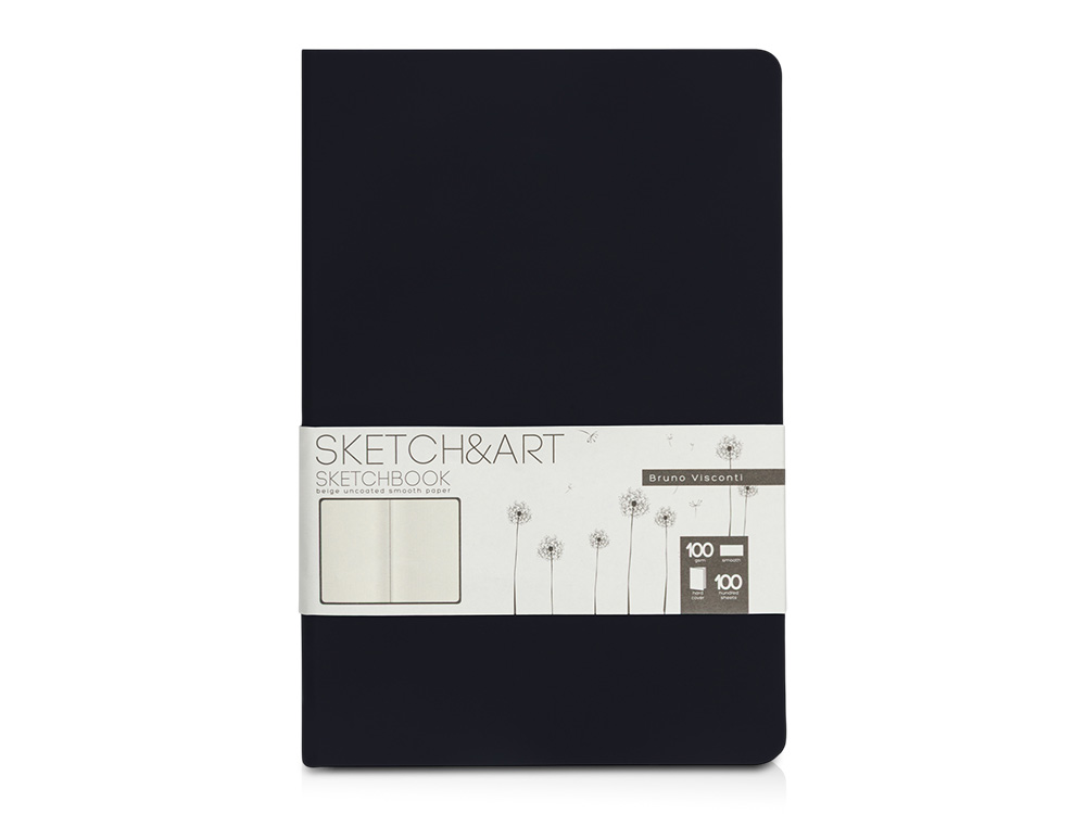 Скетчбук "Sketch & Art" в твердом переплете 143х216 мм, 100 л. бежевой бумаги 100 г/м2, черный