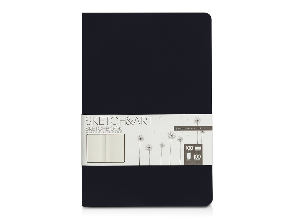 Скетчбук "Sketch & Art" в твердом переплете 143х216 мм, 100 л. черной бумаги 100 г/м2, черный